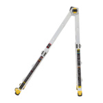 Adjustable white and yellow ladder with text "375 lbs" and "15 ft" depicted against a white background.
