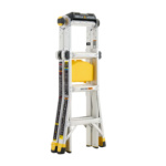 Gorilla Ladders utility ladder in silver and yellow, featuring "Gorilla Ladders" text.