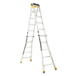 White multi-position ladder with yellow accents from Gorilla Made.
