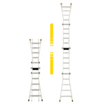 Telescopic ladder extended and retracted, featuring yellow accents.
