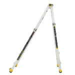 White Gorilla ladder with yellow accents, 375-lb capacity, folded in A-frame position.
