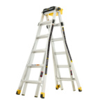 Gorilla Ladders multi-use ladder, silver with black and yellow accents.