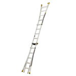 Aluminum extension ladder with yellow accents, featured on Gorilla Made for strength and safety.