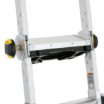 Close-up of GMPXT silver ladder hinge, featuring a sturdy metal platform and yellow knob.