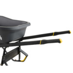 Gray Gorilla Made wheelbarrow with black handles and yellow accents, logo visible.
