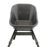 Black Gorilla wheelbarrow front view. Robust design for utility tasks.
