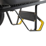 Close-up of Gorilla Made cart frame showing sturdy black metal and yellow accents.
