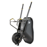 Black wheelbarrow with yellow accents, Gorilla Made logo visible on the side.