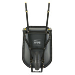 Black Gorilla Made wheelbarrow with yellow accents, black wheel, and label text.
