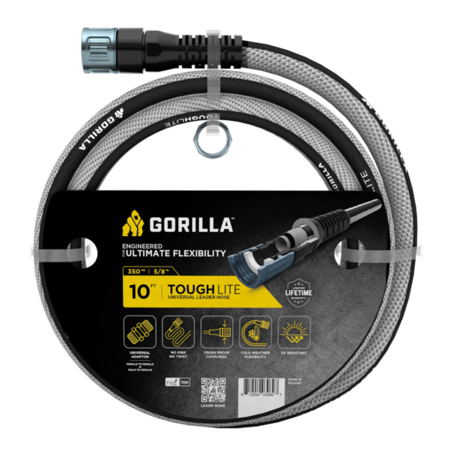 Gorilla 10 ft Tough Lite Universal Leader Hose, black, engineered for ultimate flexibility.