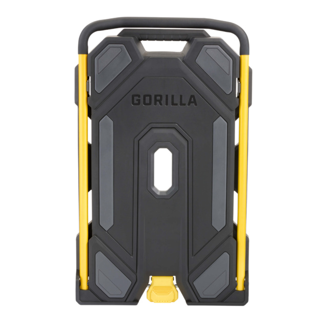 Gorilla Made heavy-duty hand truck, black and yellow, with sturdy handle.