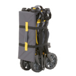 Folded Gorilla Made utility cart, gray with yellow accents, large wheels.