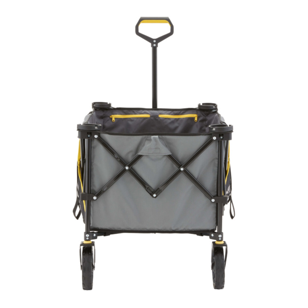 Gray and black Gorilla Made utility cart with a collapsible frame and four wheels.