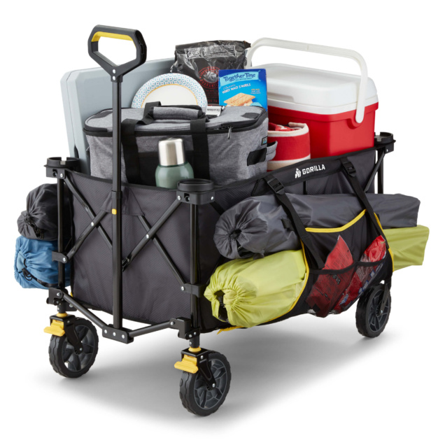 Gorilla Made utility cart loaded with camping gear, showcasing durability and capacity.