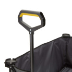 Black cart handle with yellow accent on a Gorilla Made heavy-duty utility cart.