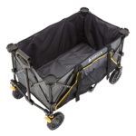 Gorilla Made black utility cart with yellow accents and sturdy wheels.