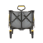 Gray Gorilla Made folding cart with black frame, yellow handle, and sturdy wheels.