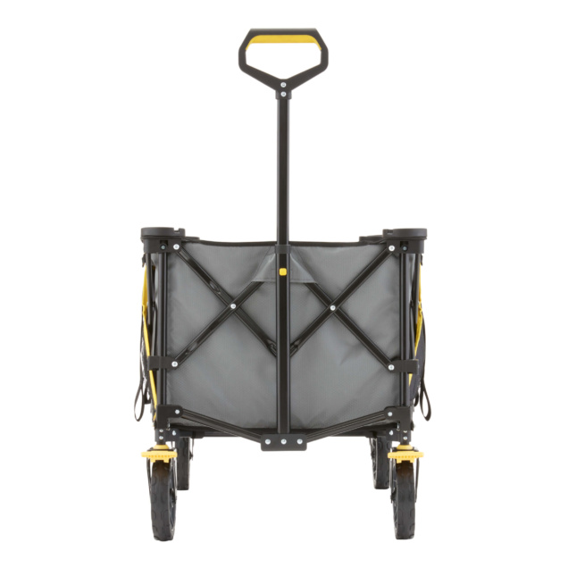 Gray Gorilla Made utility cart with yellow accents and a sturdy handle.