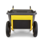 Gorilla Made heavy-duty cart, gray and yellow, with sturdy black wheels.