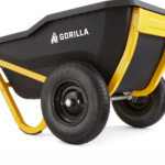 Black Gorilla wheelbarrow with yellow frame and "GORILLA" text on the side.
