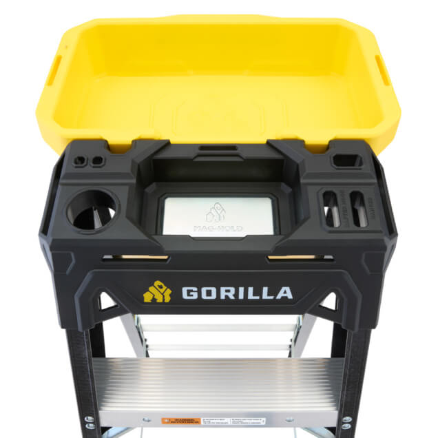 Black and yellow Gorilla utility cart with "MAG-HOLD" text on a black base.