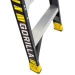 Close-up of Gorilla ladder leg with yellow and black accents, text "GORILLA".