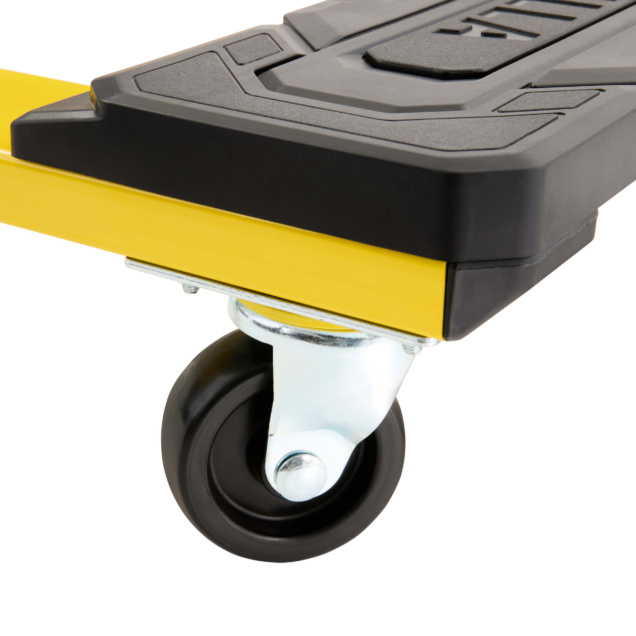 Yellow and black utility cart wheel, featuring "GFS" text on the corner panel.