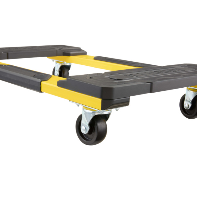 Yellow and black heavy-duty utility cart base on wheels from Gorilla Made.