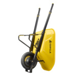 Yellow Gorilla wheelbarrow with black handles and a flat-free tire.