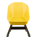Yellow wheelbarrow tub with "GORILLA" branding on black metal frame.