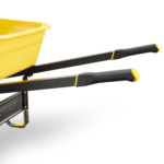 Yellow wheelbarrow handles with Gorilla branding, designed for strength and performance.