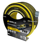 Gorilla ToughLite PRO hose, 100 feet long, black and yellow, kink-proof.