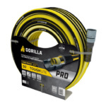 Gorilla ToughLite PRO 50' garden hose in yellow and black with kink-proof design.