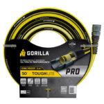 Yellow and black Gorilla ToughLite PRO 50 ft hose, kink-proof with durable coupling.
